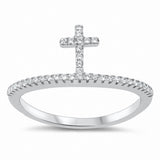 Cross Ring Round Cubic Zirconia 925 Sterling Silver Choose Color