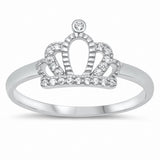 King Queen Crown Jewelry Ring Round Cubic Zirconia 925 Sterling Silver Choose Color