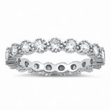 Full Eternity Crown Stackable Band Ring Round 925 Sterling Silver