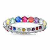 4mm Full Eternity Stackable Band Multicolored Simulated Cubic Zirconia Stone 925 Sterling Silver Choose Color