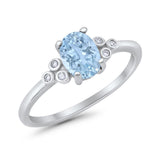 Oval Art Deco Wedding Engagement Ring Round Simulated Cubic Zirconia 925 Sterling Silver
