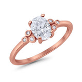Oval Art Deco Wedding Engagement Ring Round Simulated Cubic Zirconia 925 Sterling Silver