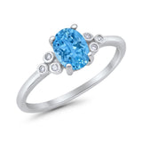 Oval Art Deco Wedding Engagement Ring Round Simulated Cubic Zirconia 925 Sterling Silver