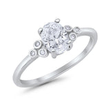 Oval Art Deco Wedding Engagement Ring Round Simulated Cubic Zirconia 925 Sterling Silver