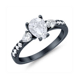 Art Deco Pear Wedding Ring Simulated Cubic Zirconia 925 Sterling Silver
