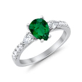 Art Deco Pear Wedding Ring Simulated Cubic Zirconia 925 Sterling Silver