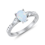 Art Deco Pear Wedding Ring Simulated Cubic Zirconia 925 Sterling Silver