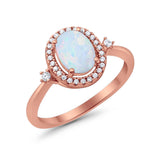 Art Deco Oval Wedding Engagement Ring Halo Round Simulated Cubic Zirconia 925 Sterling Silver