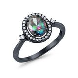 Art Deco Oval Wedding Engagement Ring Halo Round Simulated Cubic Zirconia 925 Sterling Silver
