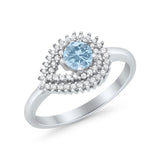Sideways Teardrop Wedding Engagement Bridal Ring Round Simulated Cubic Zirconia 925 Sterling Silver