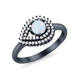 Sideways Teardrop Wedding Engagement Bridal Ring Round Simulated Cubic Zirconia 925 Sterling Silver