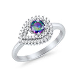 Sideways Teardrop Wedding Engagement Bridal Ring Round Simulated Cubic Zirconia 925 Sterling Silver