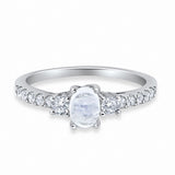 3-Stone Oval Simulated Moonstone 925 Sterling Silver Round Cubic Zirconia Choose Color