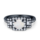Halo Wedding Engagement Ring Round Created Opal Baguette Round Cubic Zirconia 925 Sterling Silver Choose Color