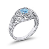 Antique Style Wedding Ring Round Simulated Cubic Zirconia 925 Sterling Silver