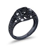 Antique Style Wedding Ring Round Simulated Cubic Zirconia 925 Sterling Silver