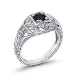 Antique Style Wedding Ring Round Simulated Cubic Zirconia 925 Sterling Silver