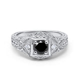 Antique Style Wedding Ring Round Simulated Cubic Zirconia 925 Sterling Silver