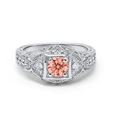Antique Style Wedding Ring Round Simulated Cubic Zirconia 925 Sterling Silver