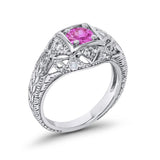 Antique Style Wedding Ring Round Simulated Cubic Zirconia 925 Sterling Silver