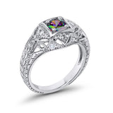 Antique Style Wedding Ring Round Simulated Cubic Zirconia 925 Sterling Silver