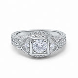 Antique Style Wedding Ring Round Simulated Cubic Zirconia 925 Sterling Silver