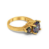 Three Stone Ring Round Simulated Rainbow Cubic Zirconia 925 Sterling Silver