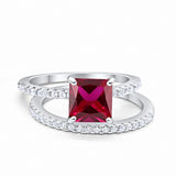 Two Piece Wedding Engagement Ring Band Asscher Cut Simulated Cubic Zirconia 925 Sterling Silver Choose Color