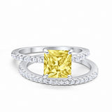 Two Piece Wedding Engagement Ring Band Asscher Cut Simulated Cubic Zirconia 925 Sterling Silver Choose Color