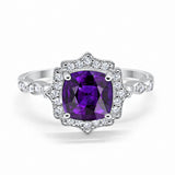 Halo Engagement Ring Cushion Simulated Cubic Zirconia 925 Sterling Silver
