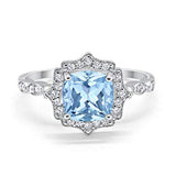 Halo Engagement Ring Cushion Simulated Cubic Zirconia 925 Sterling Silver