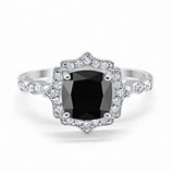 Halo Engagement Ring Cushion Simulated Cubic Zirconia 925 Sterling Silver