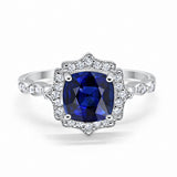 Halo Engagement Ring Cushion Simulated Cubic Zirconia 925 Sterling Silver