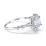 Halo Engagement Ring Cushion Simulated Cubic Zirconia 925 Sterling Silver