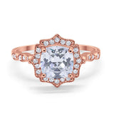 Halo Engagement Ring Cushion Simulated Cubic Zirconia 925 Sterling Silver