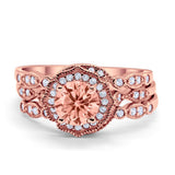 Hao Three Piece Wedding Engagement Bridal Set Art Deco Ring Band Solid Cubic Zirconia 925 Sterling Silver Choose Color