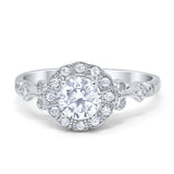 Halo Fancy Wedding Engagement Ring Round Simulated Stone Art Deco 925 Sterling Silver Choose Color