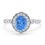 Art Deco Antique Style Wedding Ring Oval Simulated Cubic Zirconia 925 Sterling Silver