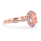 Art Deco Antique Style Wedding Ring Oval Simulated Cubic Zirconia 925 Sterling Silver
