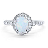 Art Deco Antique Style Wedding Ring Oval Simulated Cubic Zirconia 925 Sterling Silver