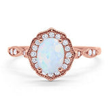 Art Deco Antique Style Wedding Ring Oval Simulated Cubic Zirconia 925 Sterling Silver