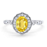 Art Deco Antique Style Wedding Ring Oval Simulated Cubic Zirconia 925 Sterling Silver