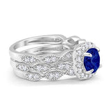 Halo Three Piece Wedding Simulated Cubic Zirconia Ring 925 Sterling Silver