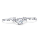 Halo Three Piece Wedding Simulated Cubic Zirconia Ring 925 Sterling Silver
