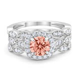 Halo Three Piece Wedding Simulated Cubic Zirconia Ring 925 Sterling Silver