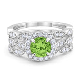 Halo Three Piece Wedding Simulated Cubic Zirconia Ring 925 Sterling Silver