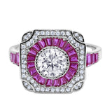 Art Deco Wedding Engagement Antique Style Ring Baguette Round Cubic Zirconia 925 Sterling Silver