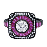 Art Deco Wedding Engagement Antique Style Ring Baguette Round Cubic Zirconia 925 Sterling Silver