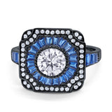 Art Deco Wedding Engagement Antique Style Ring Baguette Round Cubic Zirconia 925 Sterling Silver