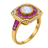 Art Deco Wedding Engagement Antique Style Ring Baguette Round Cubic Zirconia 925 Sterling Silver